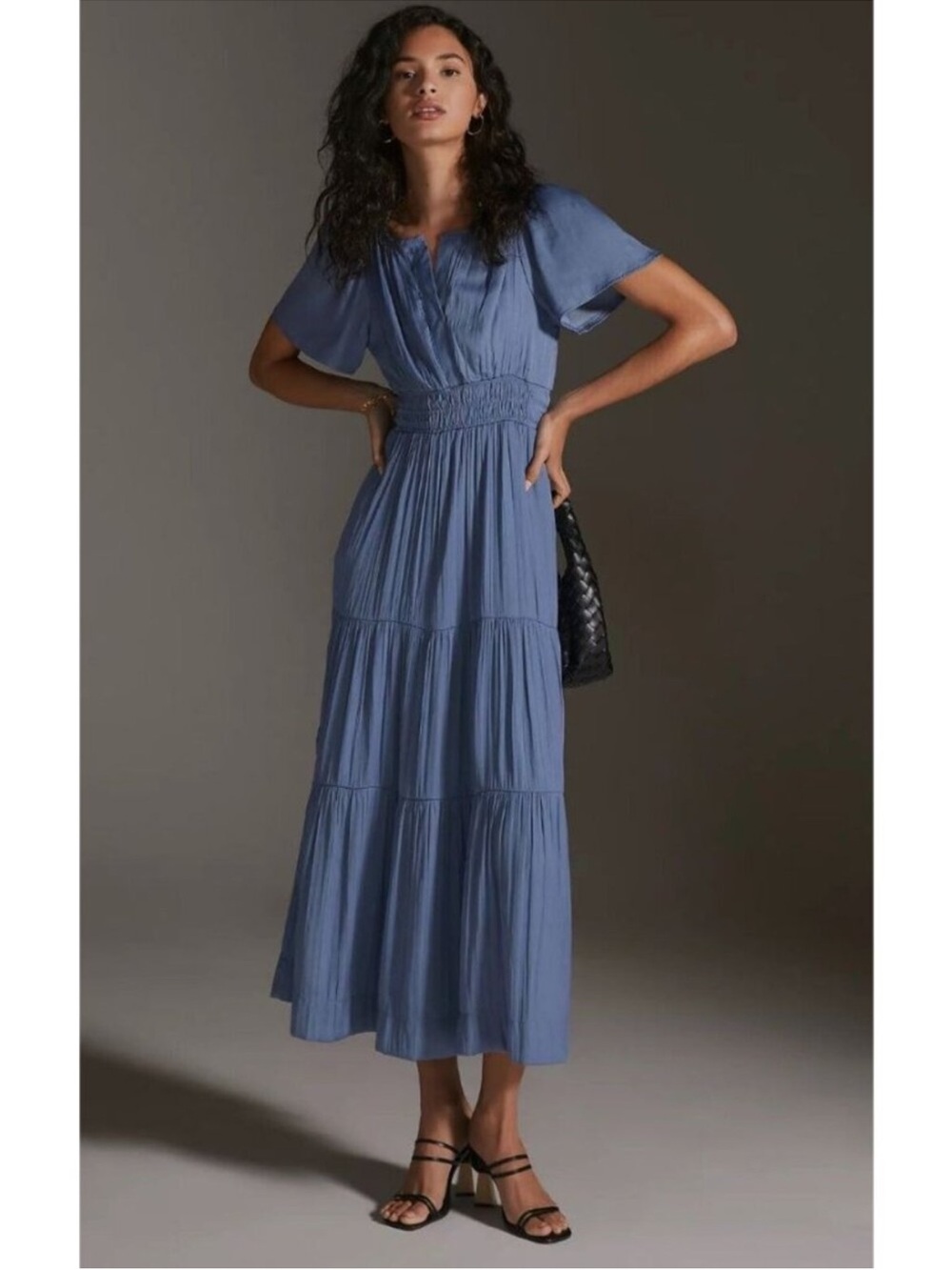 Anthropologie The Somerset Silky Maxi Dress Size Small Petite Blue Party Event